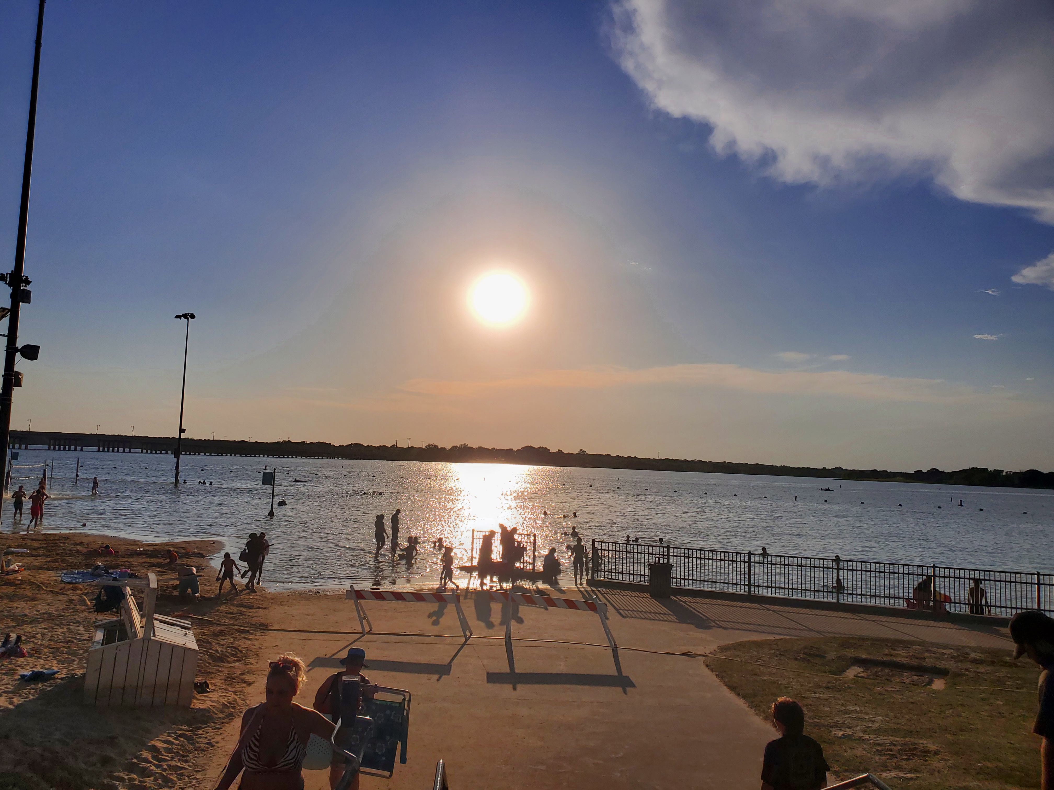 Photo of the beach without the beach, and the volleyball courts. Volleyball in the water does sound fun!